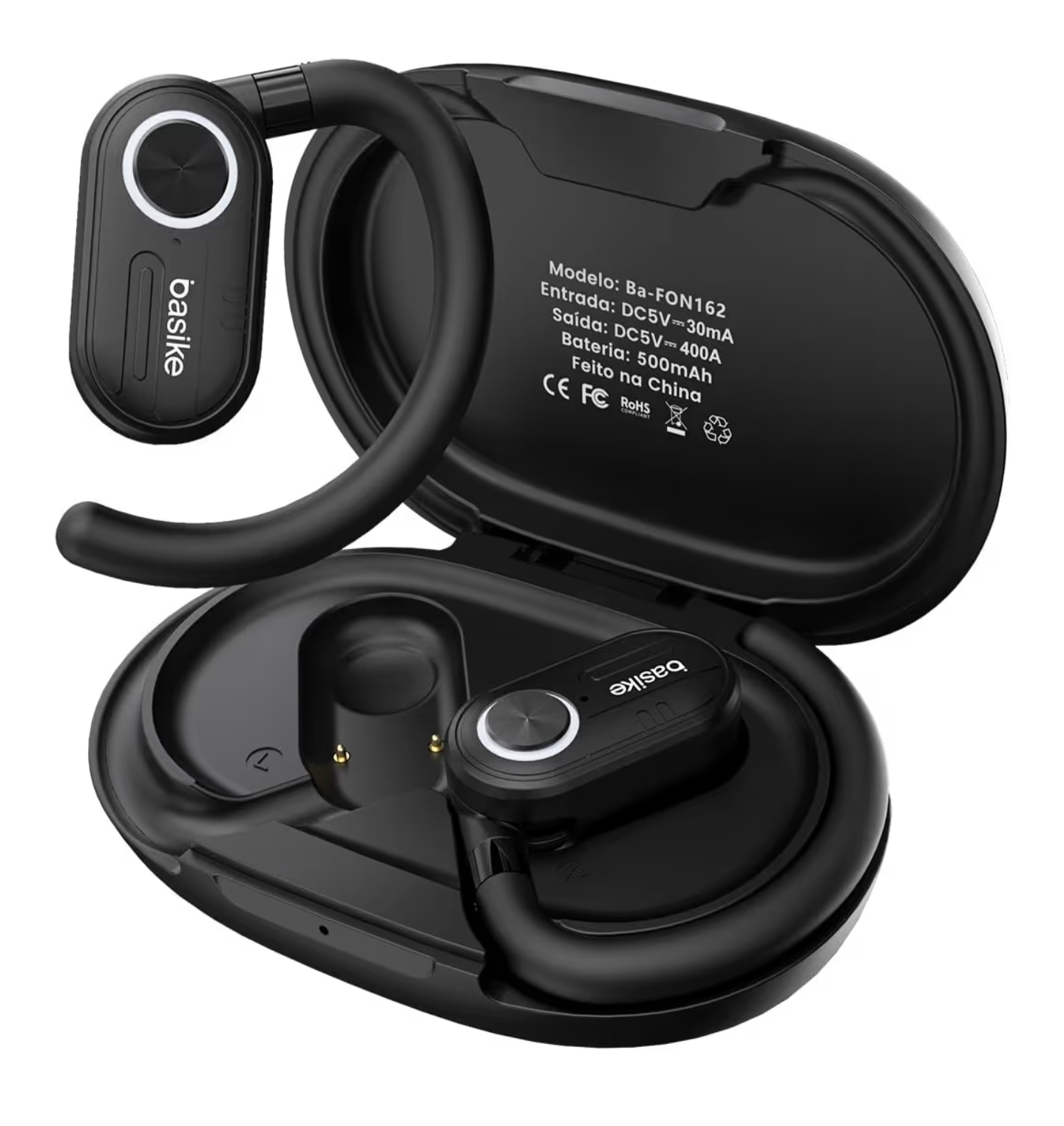 Fone de Ouvido Bluetooth OWS com Tela LCD, Bluetooth 5.4, Estéreo Hi-Fi, Cancelamento de Ruído Ativo, Basike Fone Esportivo com Ganchos, IPX4, 40 Horas de Reprodução, para Treino e Corrida(Preto)